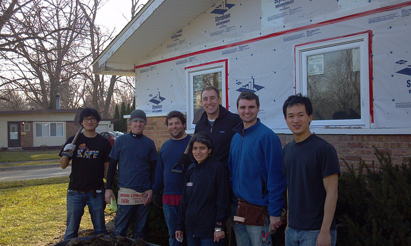 On an unusually warm November 30th, seven wonderful volunteers from Infinium helped at 300 Seneca. A few installed DOW Weathermate house wrap -- an important step in preparing for vinyl siding.